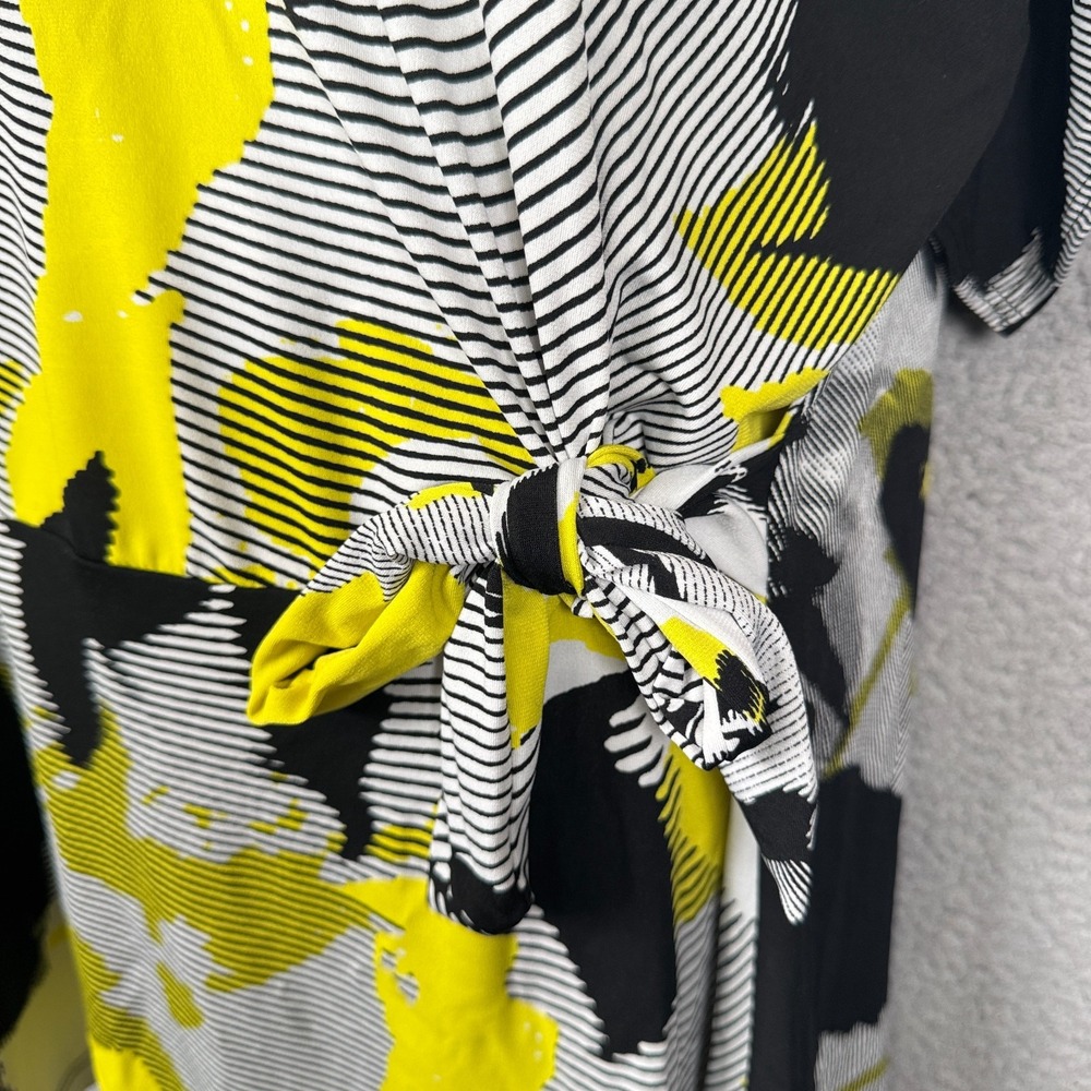Clara Sunwoo Top Womens 1X Black Yellow Abstract Artsy Stretch‎ Tie Waist Blouse - Picture 5 of 11